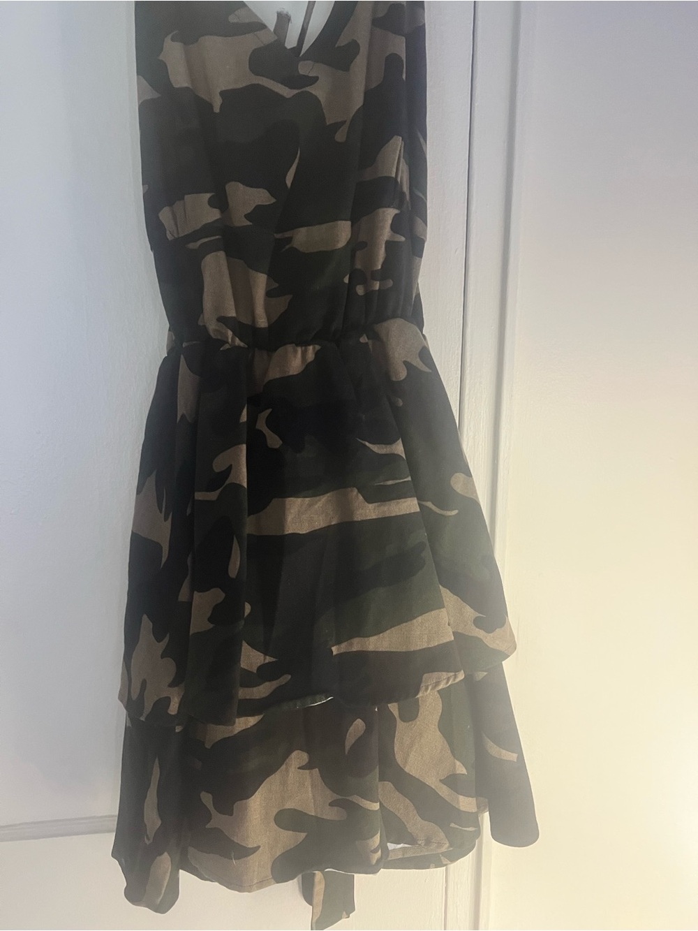 Women's Camouflage Tiered Dress - Olive/Black